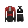 thumbnail image 2 of TSSOE Girls Three-Piece Gymnastics Leotard Set Sparkly Long Sleeve Ballet Dance Unitard Vest with Shorts for Kids Red 8, 2 of 3