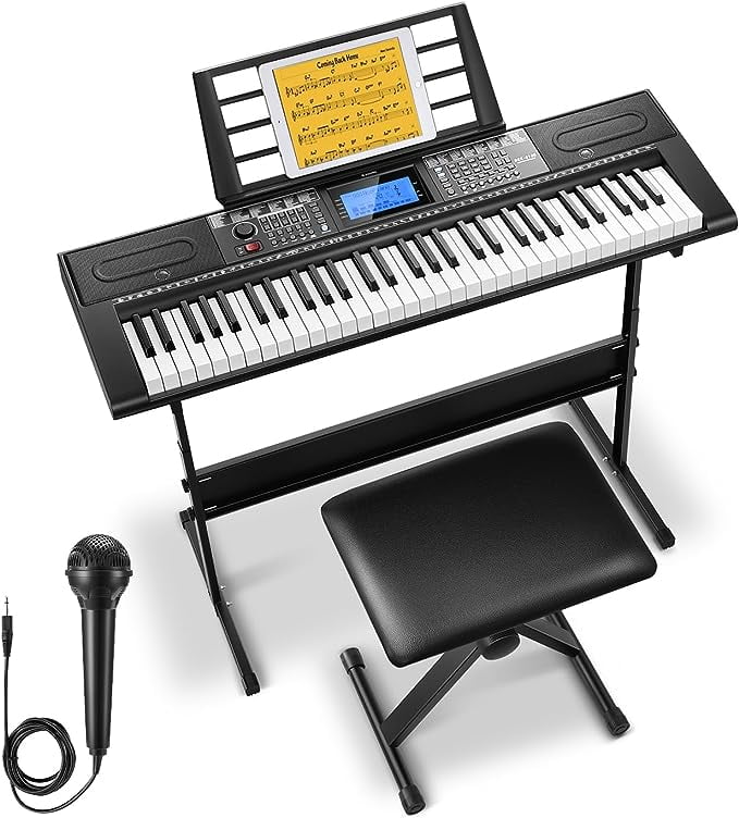 Donner Keyboard Piano 61 Key，Electric Keyboard Bundle for Beginners Includes Piano Stand