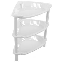 OUNONA White Plastic Corner Shelf Stand 3 Layer Storage Basket Organizer for Home