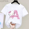 thumbnail image 2 of Camiseta de algodón de manga corta con letras de Hello Kitty para niños, Top con estampado de dibujos animados, ropa para niñas, regalo de cumpleaños para bebés, A-Z de verano, 2 of 6