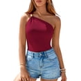thumbnail image 3 of One Shoulder Going Out Tops for Women Summer Y2K Clothes Sleeveless Fitted Spring Fashion Shirts Wine Red XXL, 3 of 6