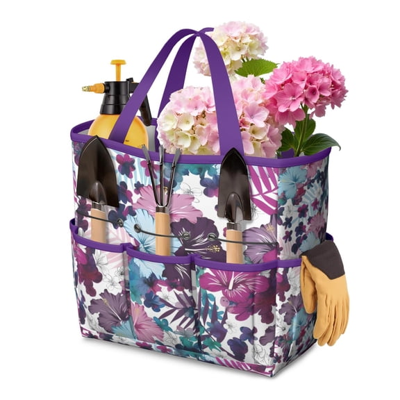 Garden Tool Bag,Pioneer Flower Floral Print Pattern Garden Tool Organizer,Garden Gifts,Waterproof Multi-Pocket Garden Tool Storage 11.8x5.5x11.4 Inch(Tools NOT Included)