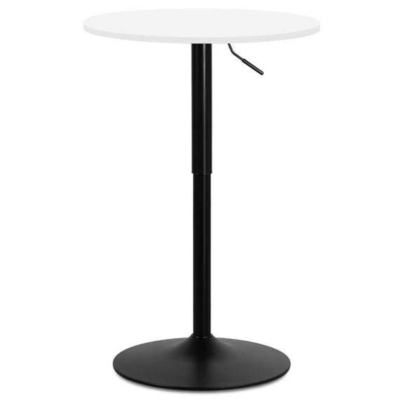 Pub Round Table White Wood Texture Top with Metal Base and with Adjustable Height, 23.5" Diameter Modern Cocktail Bistro Table for Dining Bistro Cafe Home Bar (White)