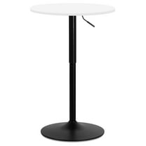 Pub Round Table White Wood Texture Top with Metal Base and with Adjustable Height, 23.5" Diameter Modern Cocktail Bistro Table for Dining Bistro Cafe Home Bar (White)