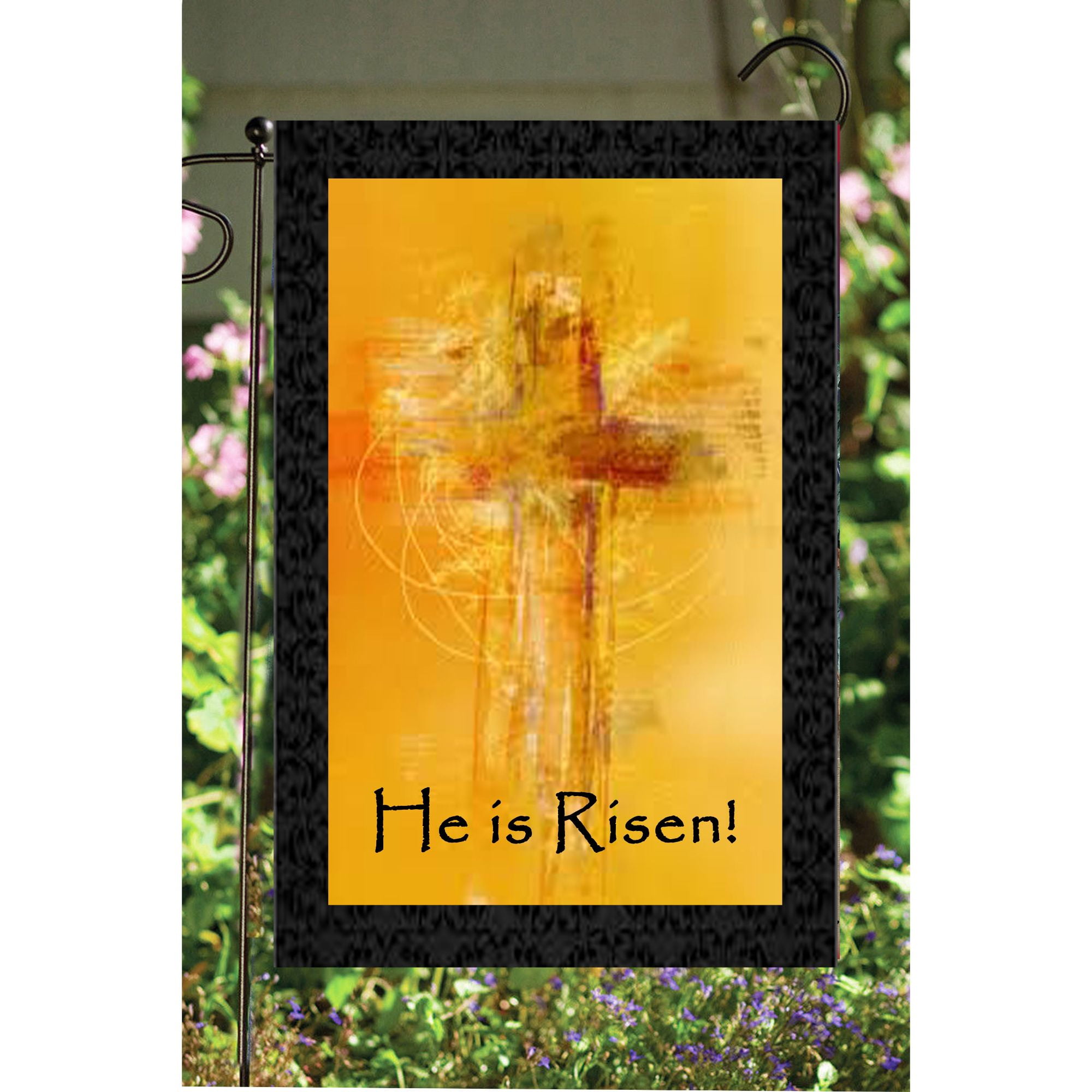 Easter He Is Risen Lilies Cross Garden Flag 18" x 12" 