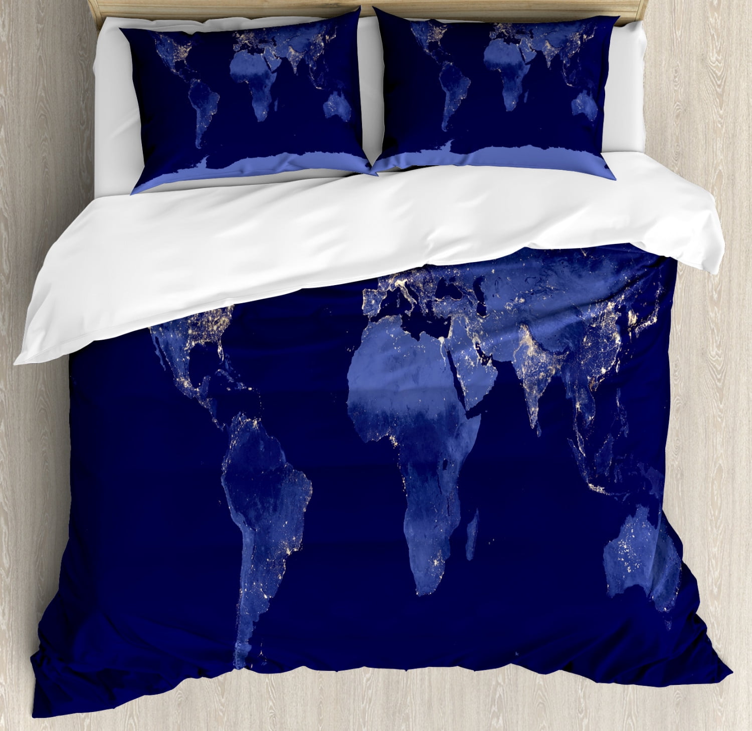 World Map Duvet Cover Set Queen Size, Earth Illustration in Monochrome ...