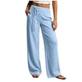 thumbnail image 2 of Lmueinov Wide Leg Pants for Woman Cotton Linen Elastic Waist Tie Front Straight Leg Pants with Pockets Soft Breathable Loose Fit Long Trousers, 2 of 5