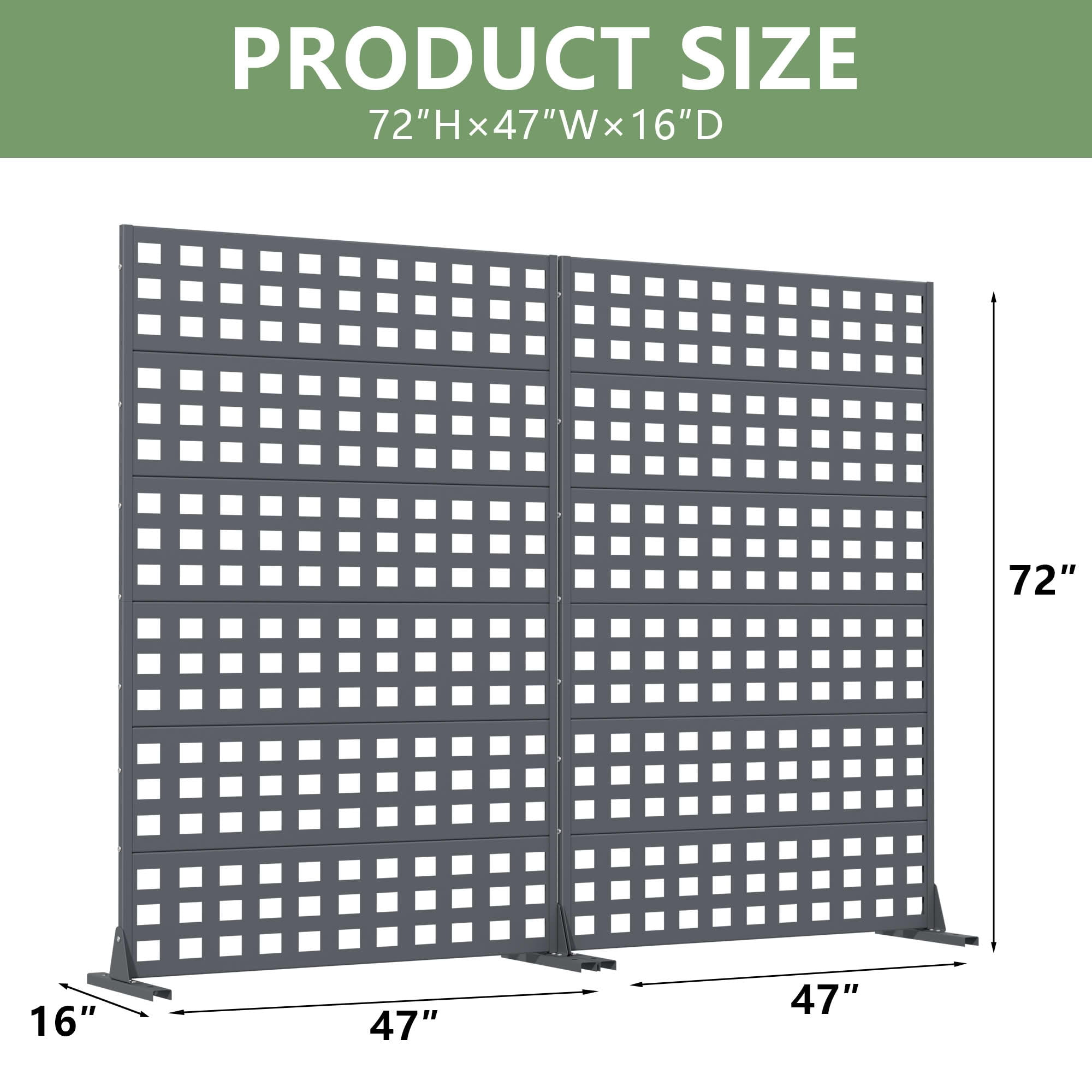MAYEERTY 2-Piece Outdoor Metal Privacy Screen 6ft × 4ft Cambrian Rock Gray, 6-Panel Lattice Pattern, Weatherproof for Patio
