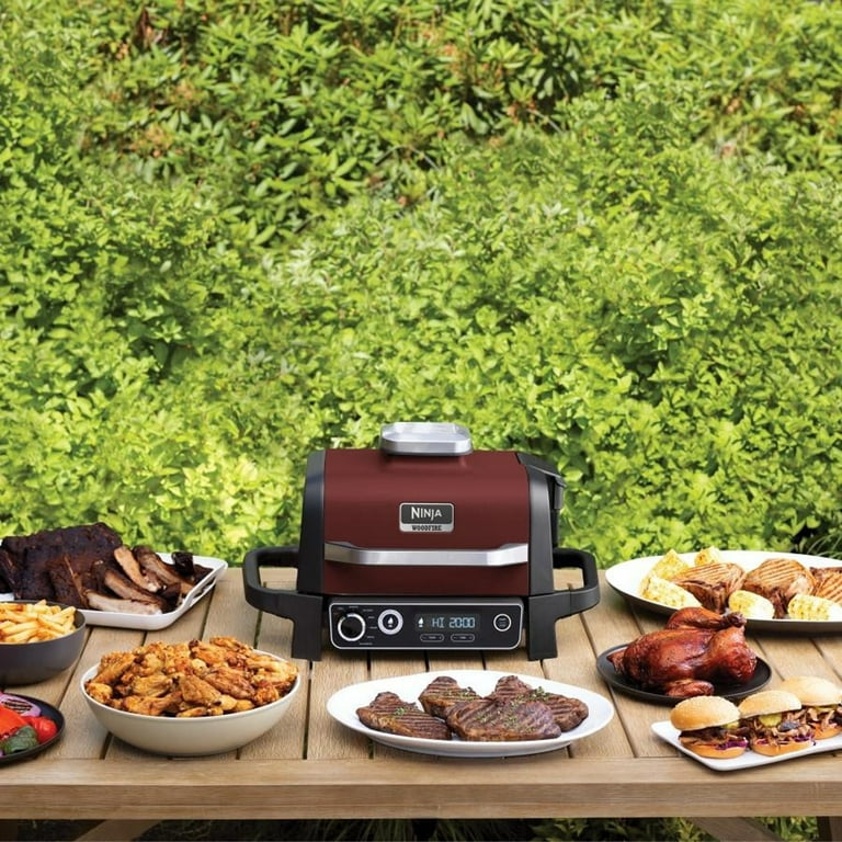  Ninja OG701 Woodfire Outdoor Grill & Smoker, 7-in-1 Master Grill,  BBQ Smoker, & Air Fryer plus Bake, Roast, Dehydrate, & Broil, uses Ninja  Woodfire Pellets, Weather-Resistant, Portable, Electric, Grey : Patio