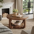 thumbnail image 3 of Finmind Round Coffee Table, 31.5" Rustic Wooden Coffee Table with 2-Tier Storage Shelf and Thick Tabletop for Living Room, Dark Brown, 3 of 7
