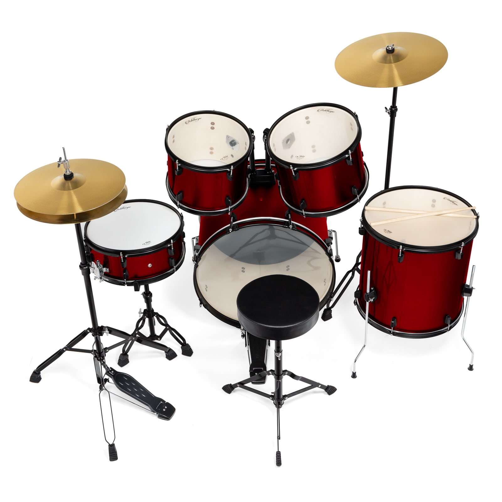 Ashthorpe 5 Piece Complete Full Size Adult Drum Set with Remo