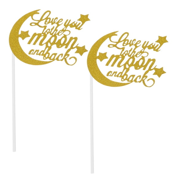 Worgeous 20 Pcs Golden Moon Shaped Glitter Paper Cake Toppers English Letters Decoration for Birthday Party
