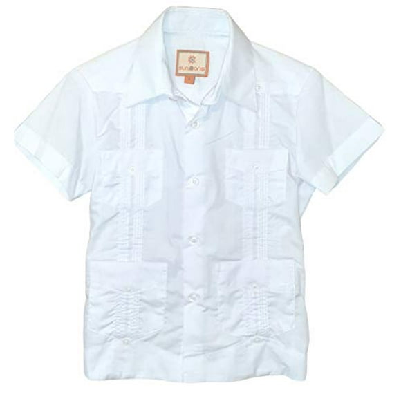 SUNINCANS Guayabera Cotton Formal Shirt for Boys Traditional Latin Hispanic Events (White, 10)
