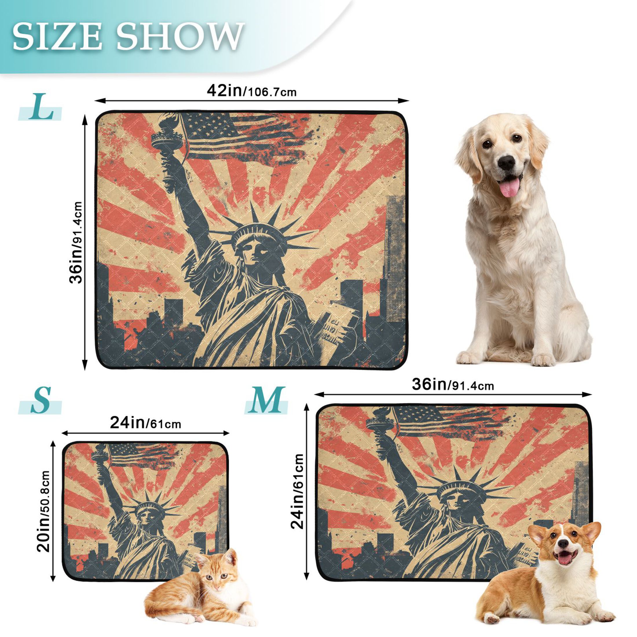 Qxltty Statue Of Liberty Cat litter Pads Pet Set of 3 Diaper Mats Center Anti-leakage Layer Absorbent Soft and Comfortable