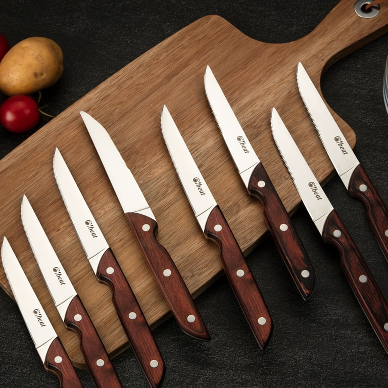 OAKSWARE Steak Knives Set of 8 with Walnut Block, 5 inch Non Serrated Steak  Knife Set, 8 Pieces Straight Edge Kitchen Steak Knives - Forged German