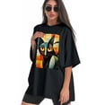thumbnail image 3 of Plus Size Shirt for Women Black Tops for Women Short Sleeves Shirt for Women Cubist Style Cat T Shirt Crewneck Shirt for Women XL, 3 of 5