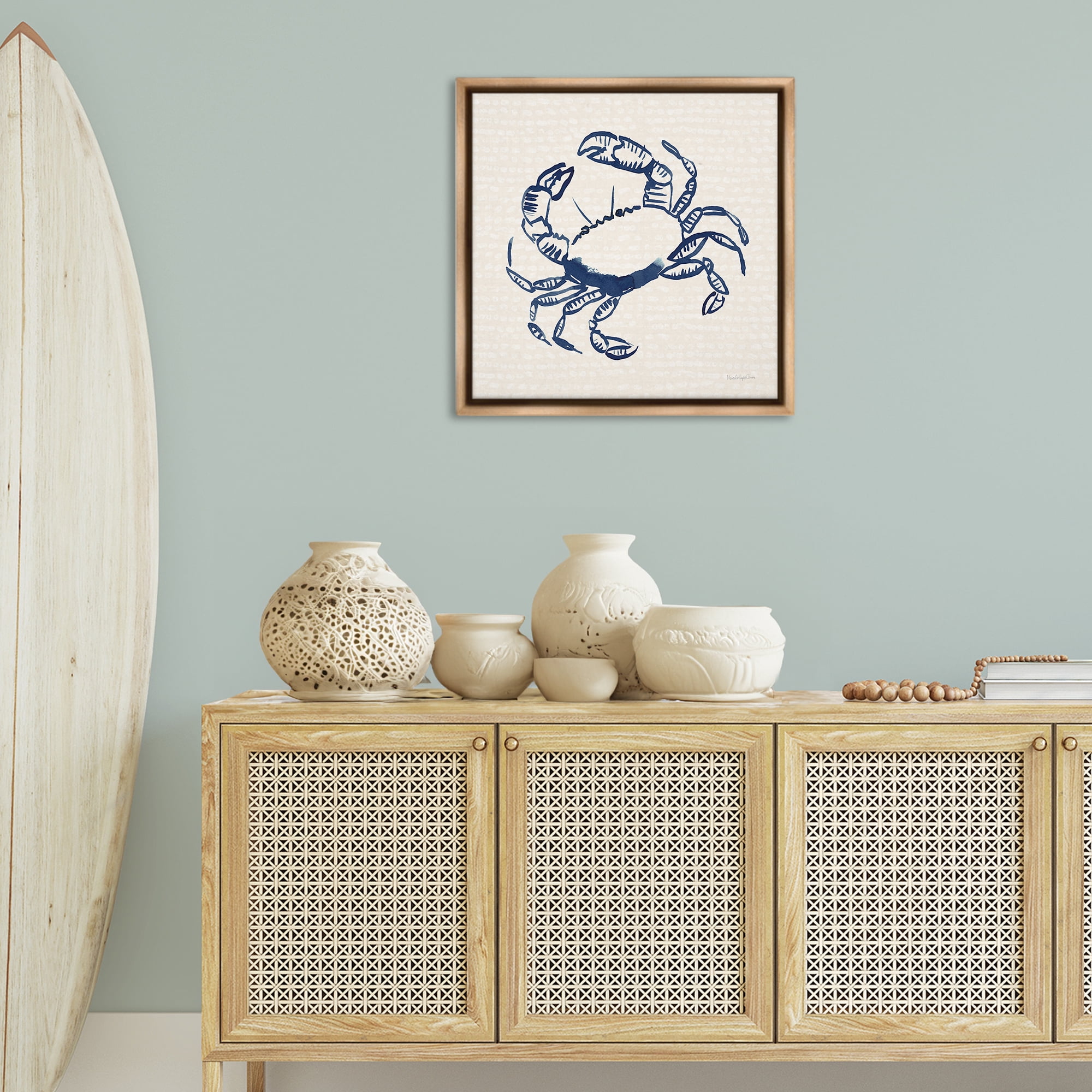 Stupell Industries Aquatic Crab on Beige Animals & Insects Painting Brown Floater Framed Canvas Art Print Wall Art, 25 x 25