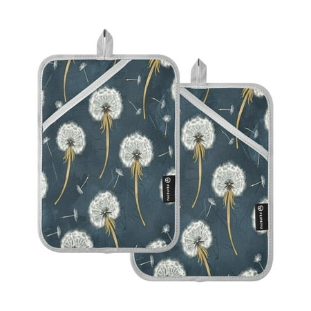 

Two Pieces Of Square Heat Insulation Pad Oven Mitts 7x9.8 Inch Oven Microwave Kitchen Cooking Baking Cartoon White Dandelion