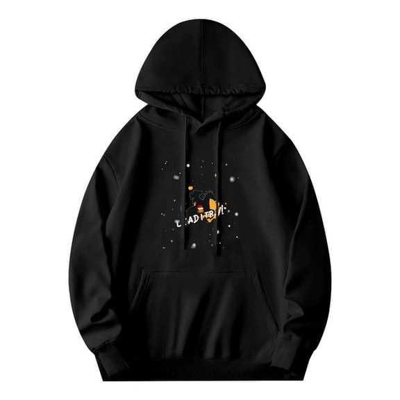 Men's Long Sleeve Hoodie Pullover Sweatshirt with Front Pocket Cartoon Character Graphic & Japanese Text Design Casual Comfort