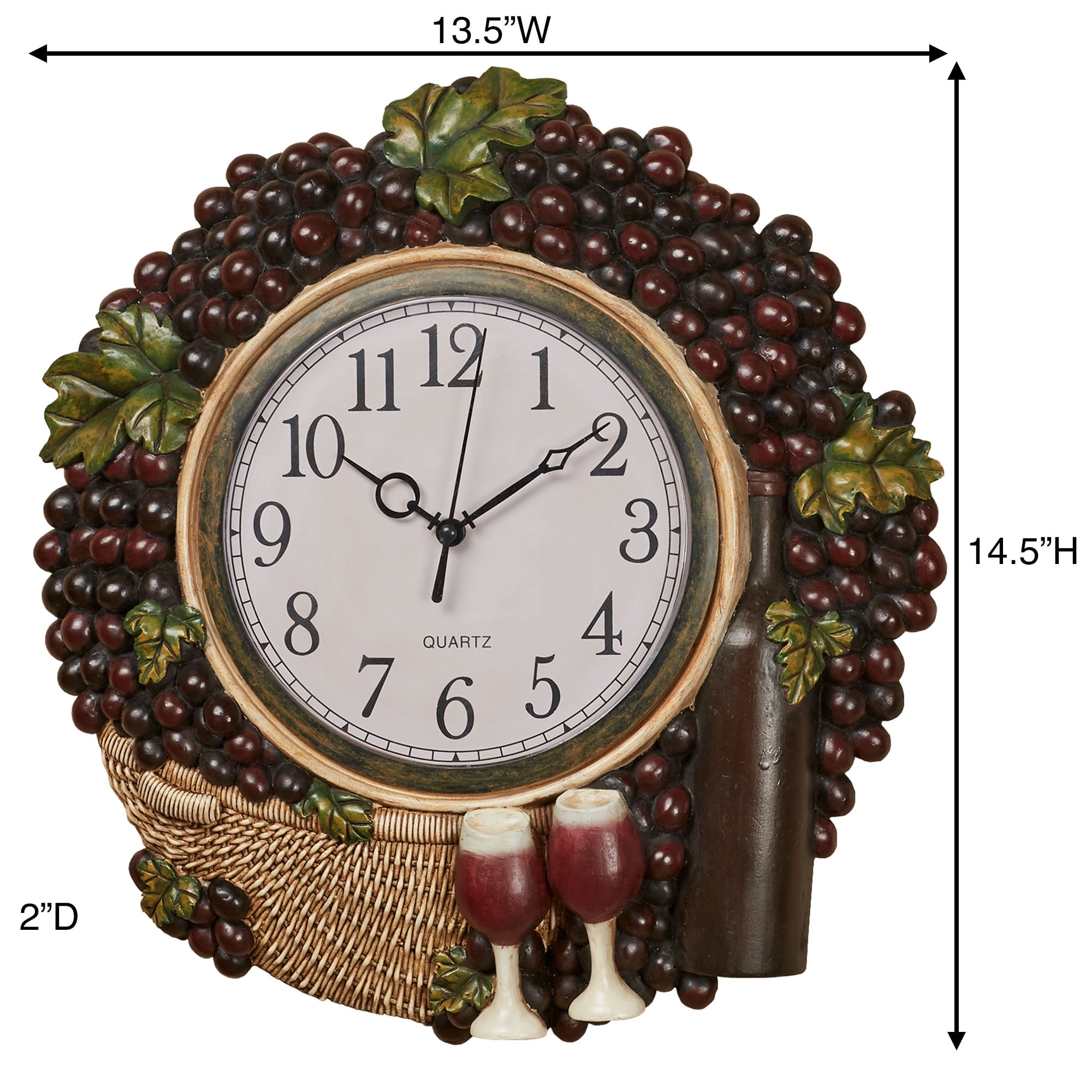 Wine Picnic Vineyard Grapes Kitchen Dining Wall Clock Multi Earth 13.5"Wx2"Dx14.5"H