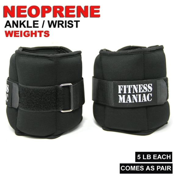 Fitness Maniac Adjustable Strap Ankle Wrist Weight Set Neoprene Padding Exercise Workout 10 lbs