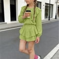 thumbnail image 5 of Vornjynx Kids Girls Outfit Sets Long Sleeve T-Shirt and Tiered Skirt Ruffle Hem Summer Trendy Cute Clothes 2 Piece Green Size 11, 5 of 10