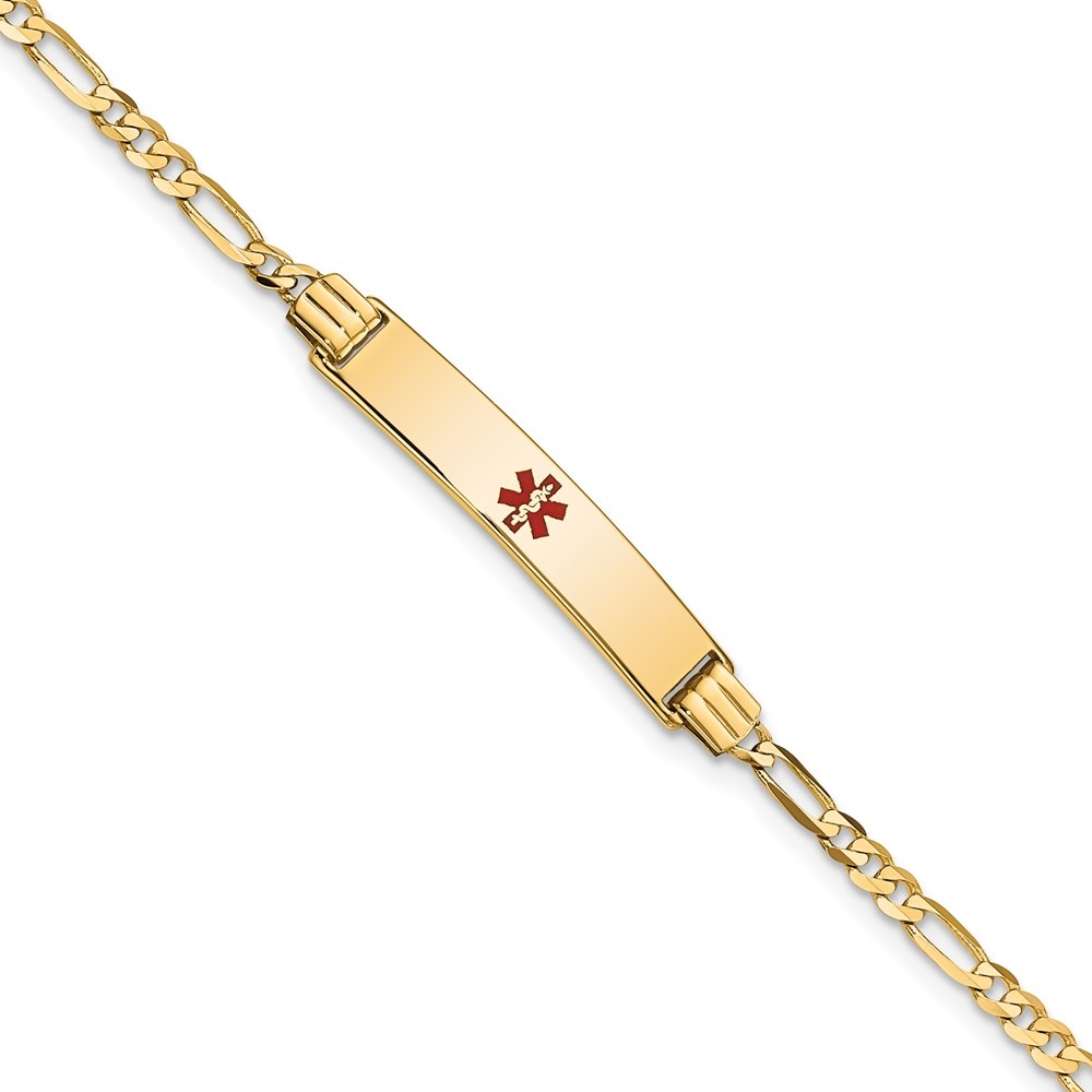 Auriga Fine Jewelry 14K Yellow Gold Red Enamel Figaro Id Bracelet 8 inch for Women(L- 8inch, W- 5.5mm)