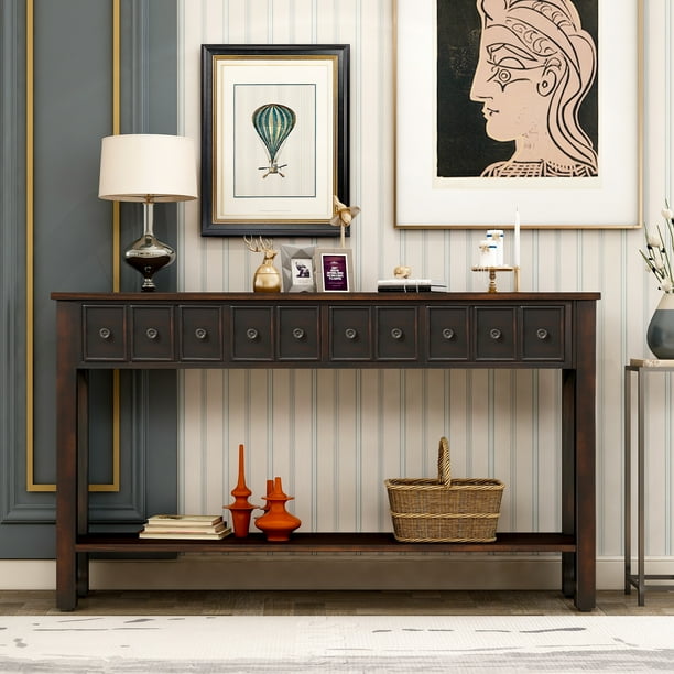 Console Table Rustic Entryway 60 Sofa With Four Drawers In Two Diffe Size And Bottom Shelf For Storage Long Black Com Console Table Rustic Entryway 60, What Size Is A Sofa Table