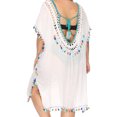 thumbnail image 3 of Plus Size XL-3XL Swimsuit Cover Ups Womens Sexy Bathing Suit Cover Up Crochet Hollow Out V Neck Seethrough Bikini Beach Cover Ups with Tassel White Alsol Lamesa, 3 of 6