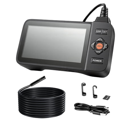 VEVOR Triple Lens Endoscope with Light, 4.5" HD IPS Screen Industrial Borescope Camera, 8 + 2 Lights, 8X Zoom, IP67 Waterproof Inspection Snake Camera for Automotive, Plumbing (16.4FT Rigid Cable)
