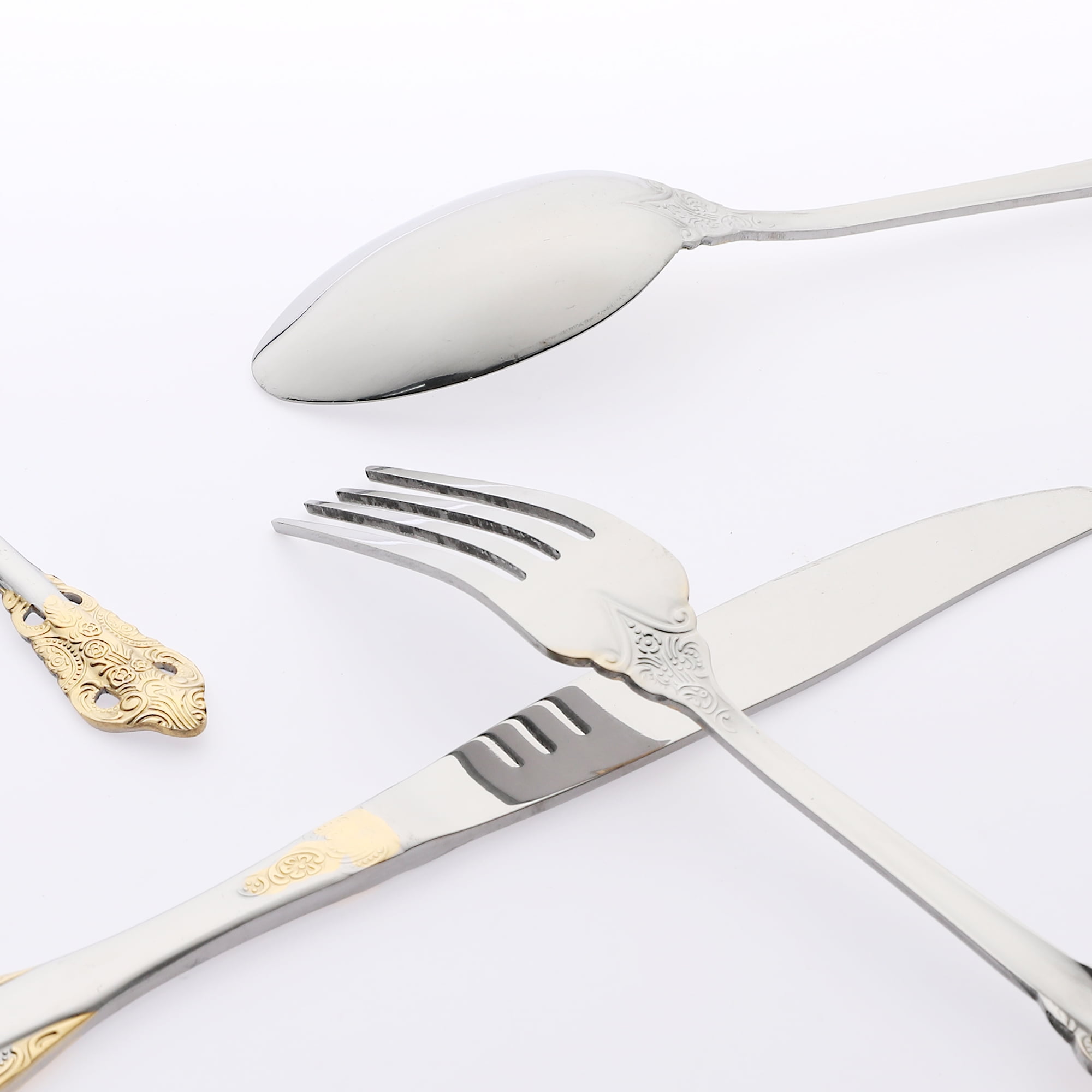 Unique Bargains Silverware Set Stainless Steel Flatware Silver Gold 4 Pcs
