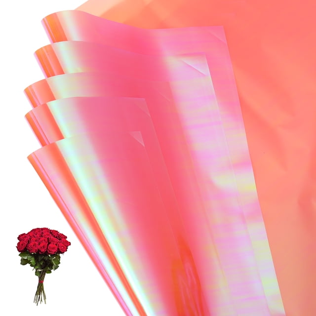 Uxcell Papel de Envoltura para Flores, Plástico Iridiscente de Doble Cara, Embalaje Impermeable para Ramo, Suministros de Florista, Manualidades DIY, Rosa Loto