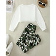 thumbnail image 3 of Kucnuzki 11 Years Big Girls Winter Outfits 12 Years Big Girls Warm Clothes Set Long Sleeves Pullover Top Solid Color Twist Top Camouflage Pants 2pcs Pant Sets White, 3 of 9