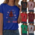thumbnail image 3 of Towmus Merry Christmas Shirts for Women Casual Graphic Print T Shirt Xmas Buffalo Plaid Tree Shirt Top Short Sleeve, 3 of 6