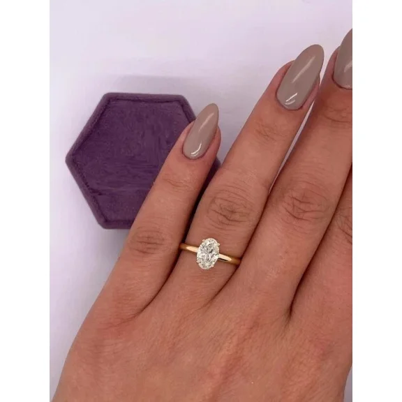 Women's 2Ct Oval Cut Moissanite Engagement Ring in 14k Yellow Gold Plated