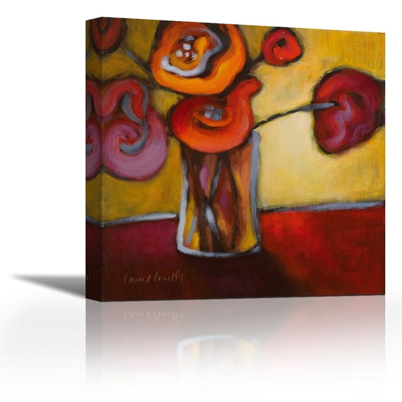 Red Poppies in a Vase - Contemporary Fine Art Giclee on Canvas Gallery Wrap - wall décor - Art painting - 27 x 27 Inch - Ready to Hang