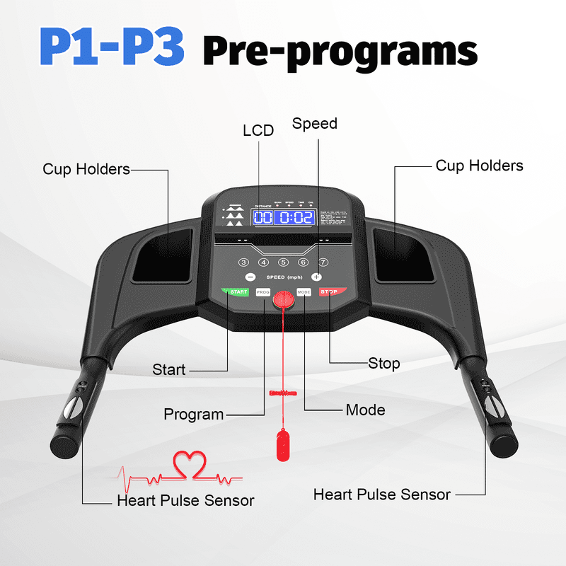Redliro Folding Treadmill with 2.5HP Quiet Brushless Motor, Compact Running Machine for Home, LCD Display, Heart Rate Monitor, 265LBS Capacity