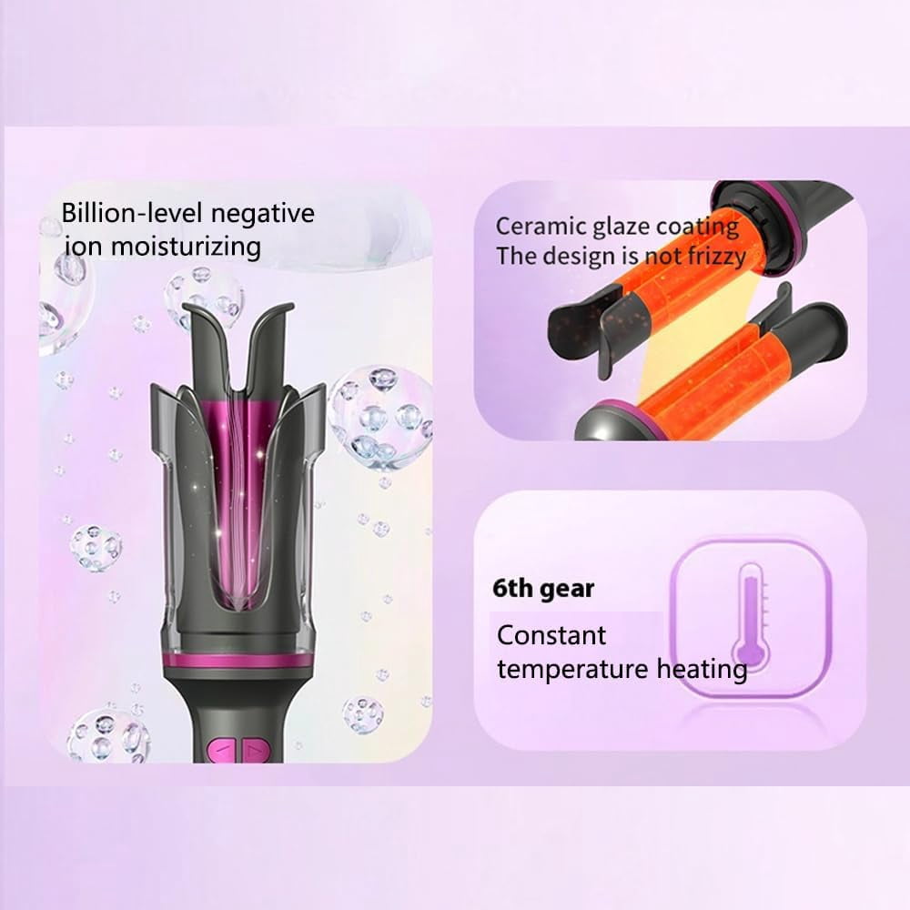 1 Inch Curling Iron Automatic Rotating Long Hair Curler with Digital Display Beach-Waves Curling Wand with 6 Temp, 500 Million Ionic, 100-240v Voltage & Lightweight for Travel (White)