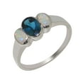thumbnail image 1 of LBG British Made 9k White Gold ring with Natural London Blue Topaz & Opal Womens Engagement Ring - 33 size options - Size 11, 1 of 6