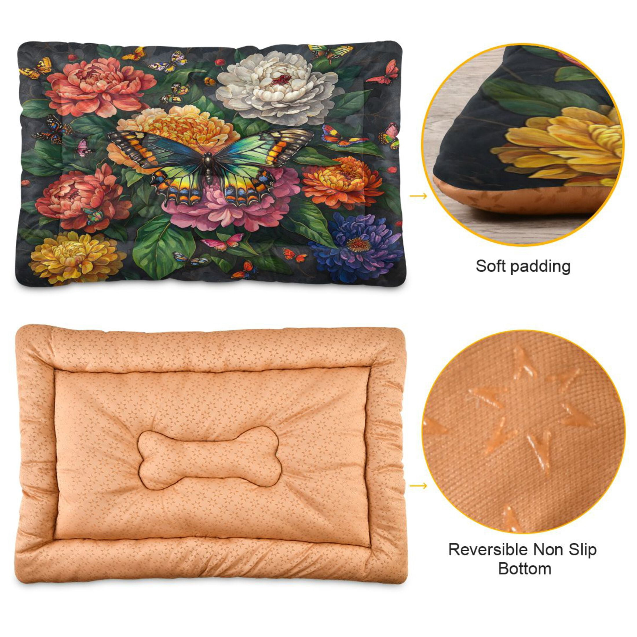 Qxltty Peony Butterfly Paintings Ped Pad Wear-resistant and Hard to Bite Through Sleeping Pad for Small Medium Large Dogs Winter Pet Bed 36×24in