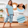 thumbnail image 2 of Plus Size Pajamas, PUTUO Womens Pajama Sets, Plus Size Short Sleeve V Neck Capri Pants Pajama Sets, Soft Ladies Pajamas Sleepwear Loungewear, 2 of 7