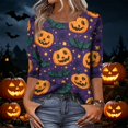 thumbnail image 5 of Halloween Shirts for Women Ghost Pumpkin Print 3/4 Sleeve Halloween Shirt Plus Size Round Neck Halloween Blouse Tees, 5 of 5