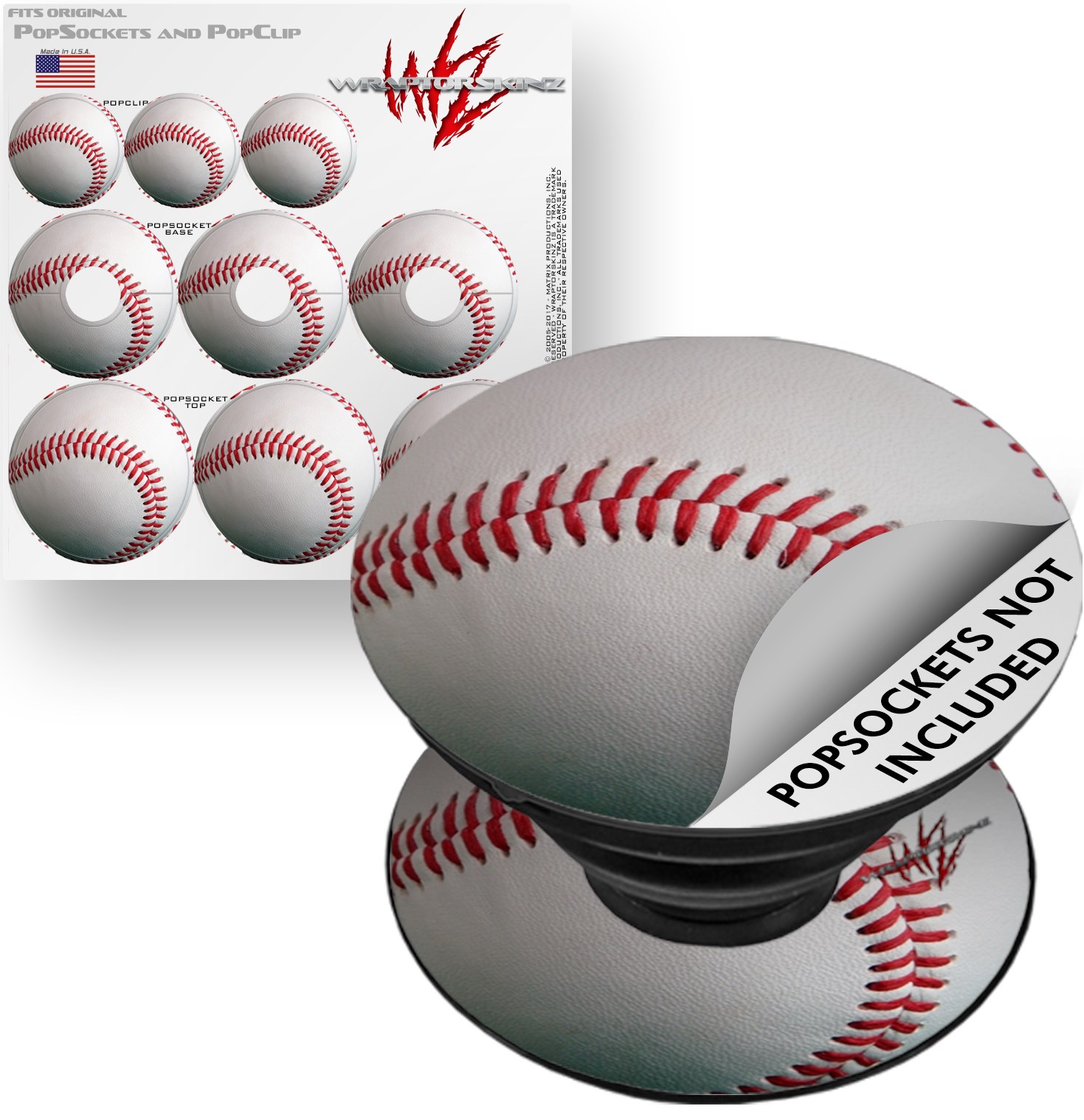 Decal Style Vinyl Skin Wrap 3 Pack for PopSockets Baseball (POPSOCKET NOT INCLUDED) by WraptorSkinz