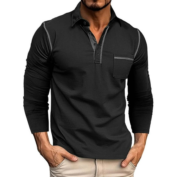 FBMDBB Men's Fashion Polo Shirts Autumn Casual Long Sleeve Button Lapel Solid Color Long Sleeve T Shirt Tops Shirts for Man
