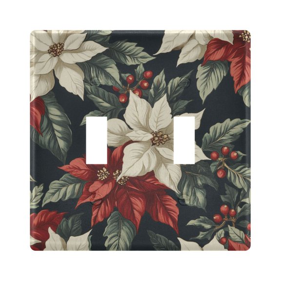 Yayeee Toggle Light Switch Wall Plate 2-Gang 4.56"x4.48" Decorative Outlet Cover, White Christmas Leaves