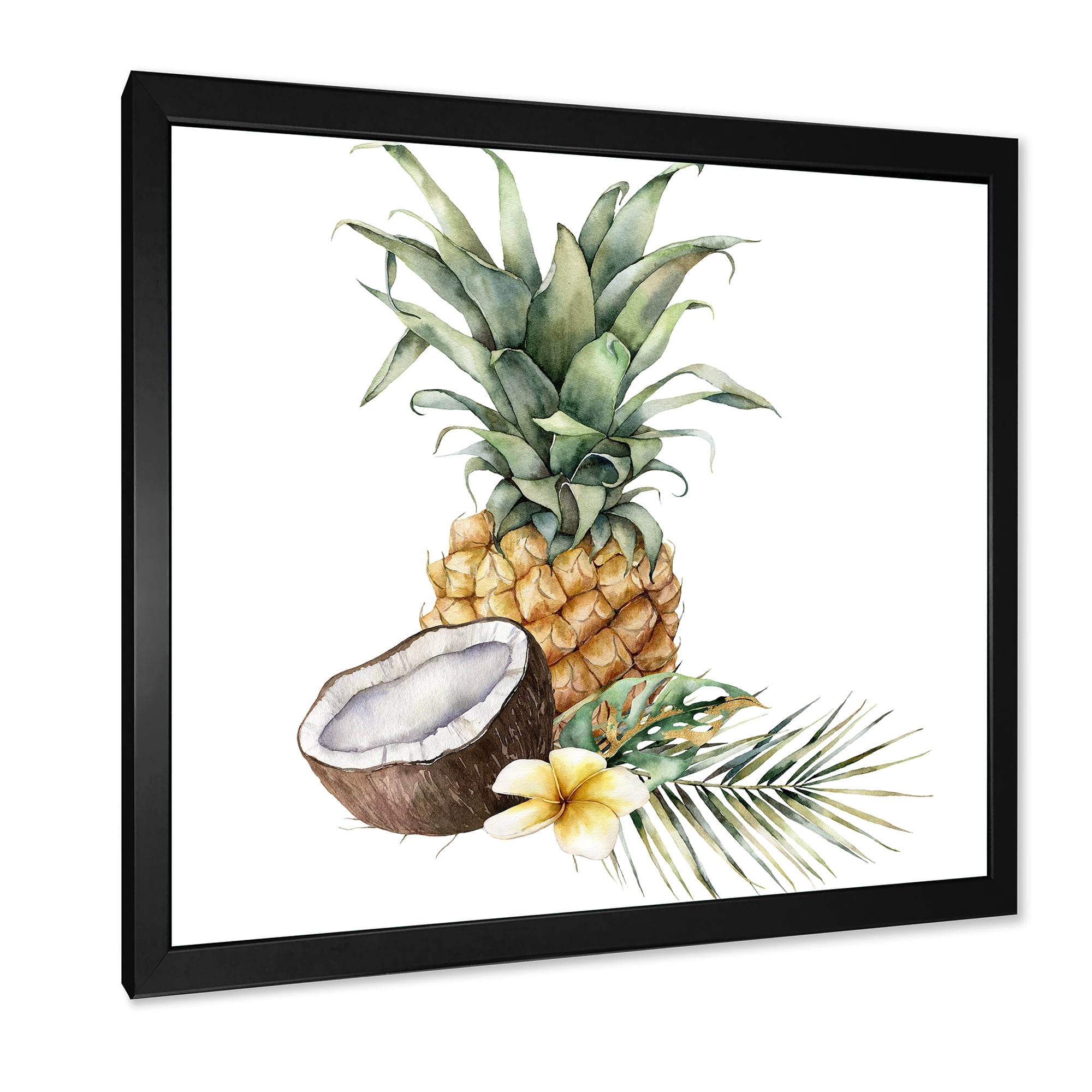 Designart 'Pineapple With Plumeria Coconut and Palm Leaves' Traditional Framed Art Print