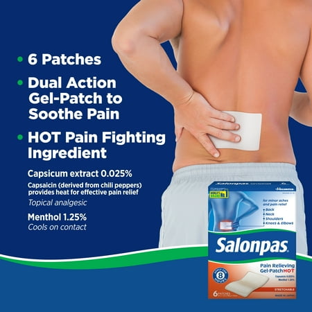 Salonpas Gel-Patch Hot for Pain Relief of Minor Aches & Pains of Muscles & Joints, 6 Count