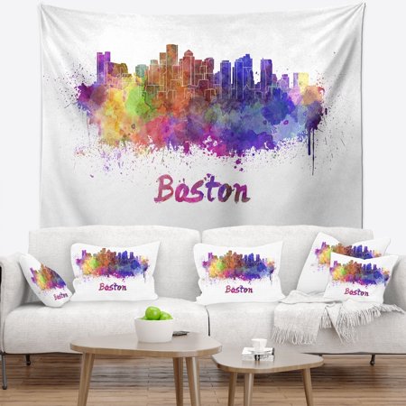 Boston Cotton Tapestry - DESIGN ART Designart 'Boston Skyline' Cityscape Wall Tapestry