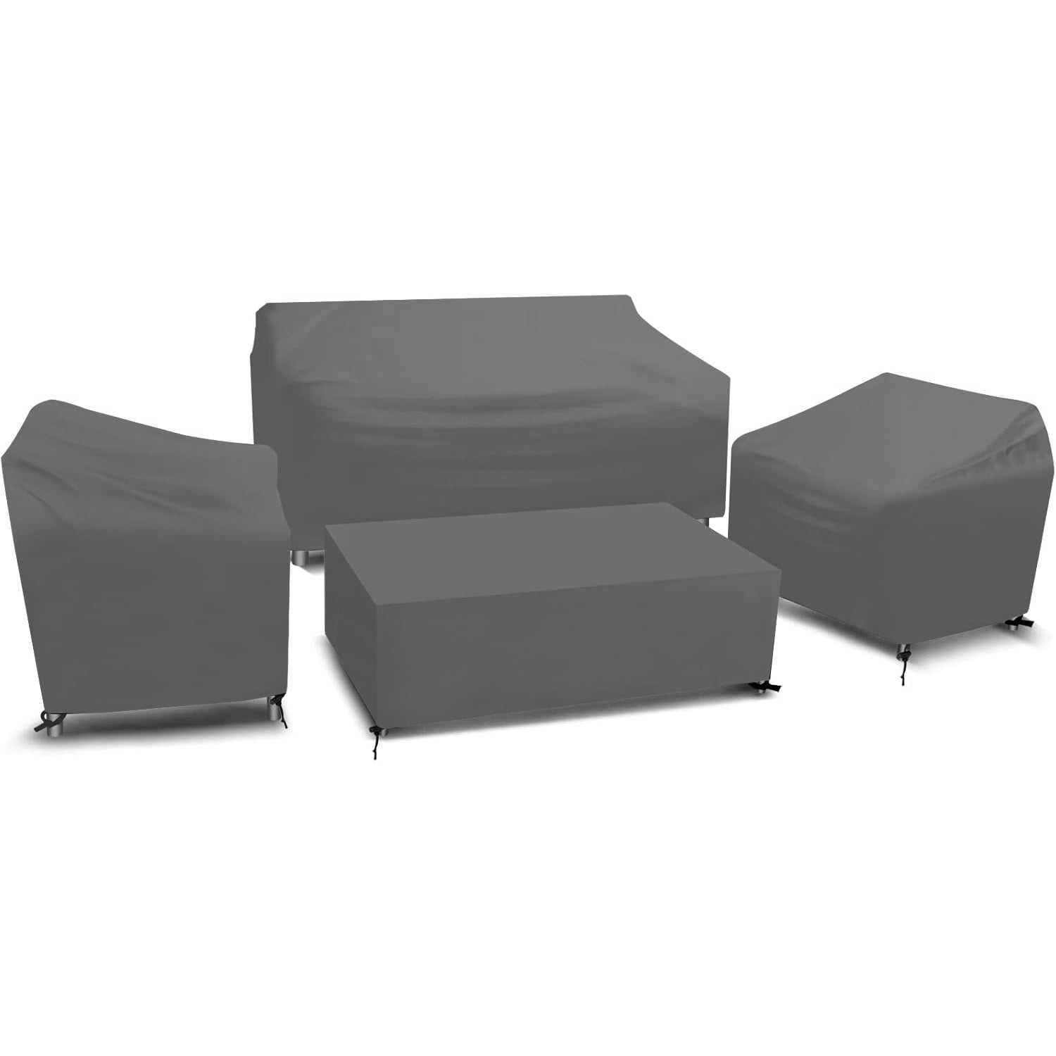 Patio Furniture Covers for 4-Piece Furniture Set, Heavy-Duty Waterproof Outdoor Furniture Covers, Include 2 Armchair Covers, 1 Sofa Cover, 1 Coffee Table Cover, Gray