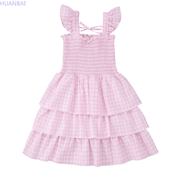HUANBAI Toddler & Baby Girls' Sweet Floral Print Dress With Smocked Bodice Summer Princess Party Dress Little Girl Floral Dress 2-3 Years